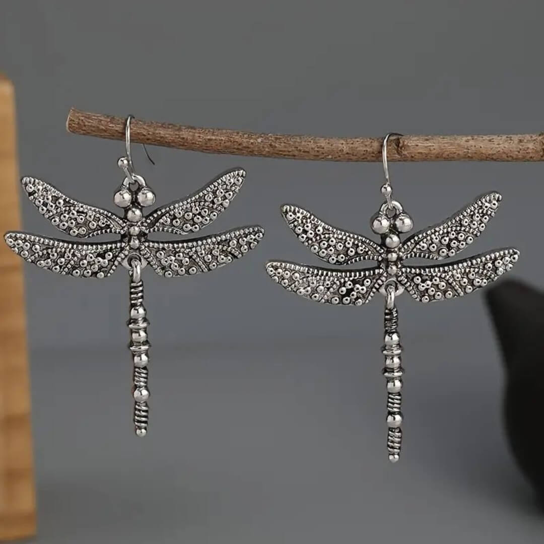 Vintage Silver Dragonfly Drop Earrings - Diane Jewelry