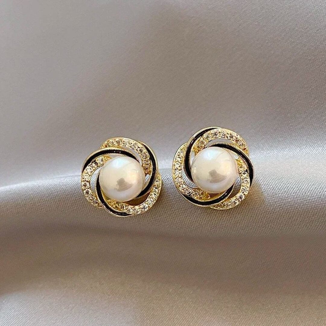 Gold Pearl Stud Twist Earrings - Diane Jewelry