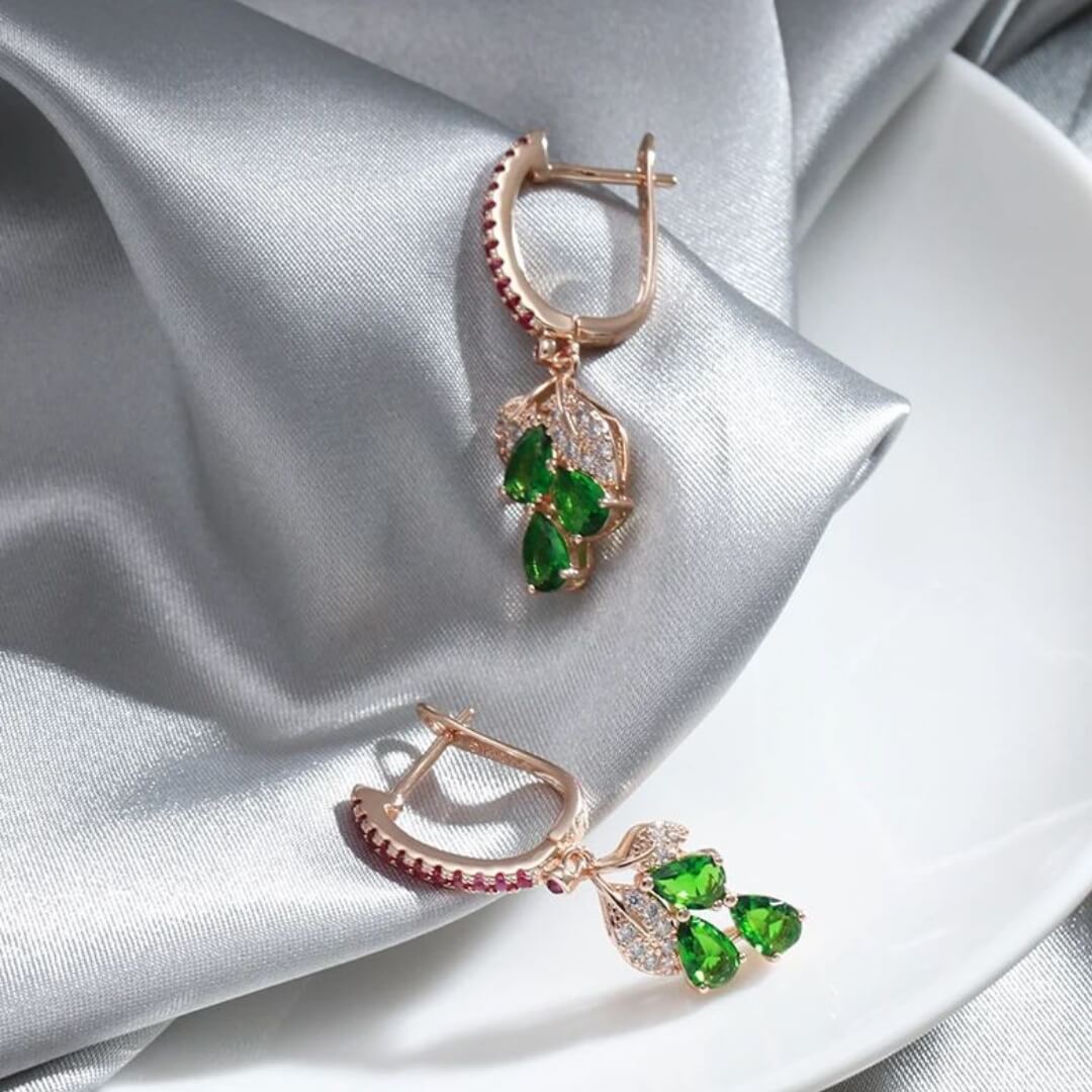Emerald Drop Rose Gold Earrings - Diane Jewelry