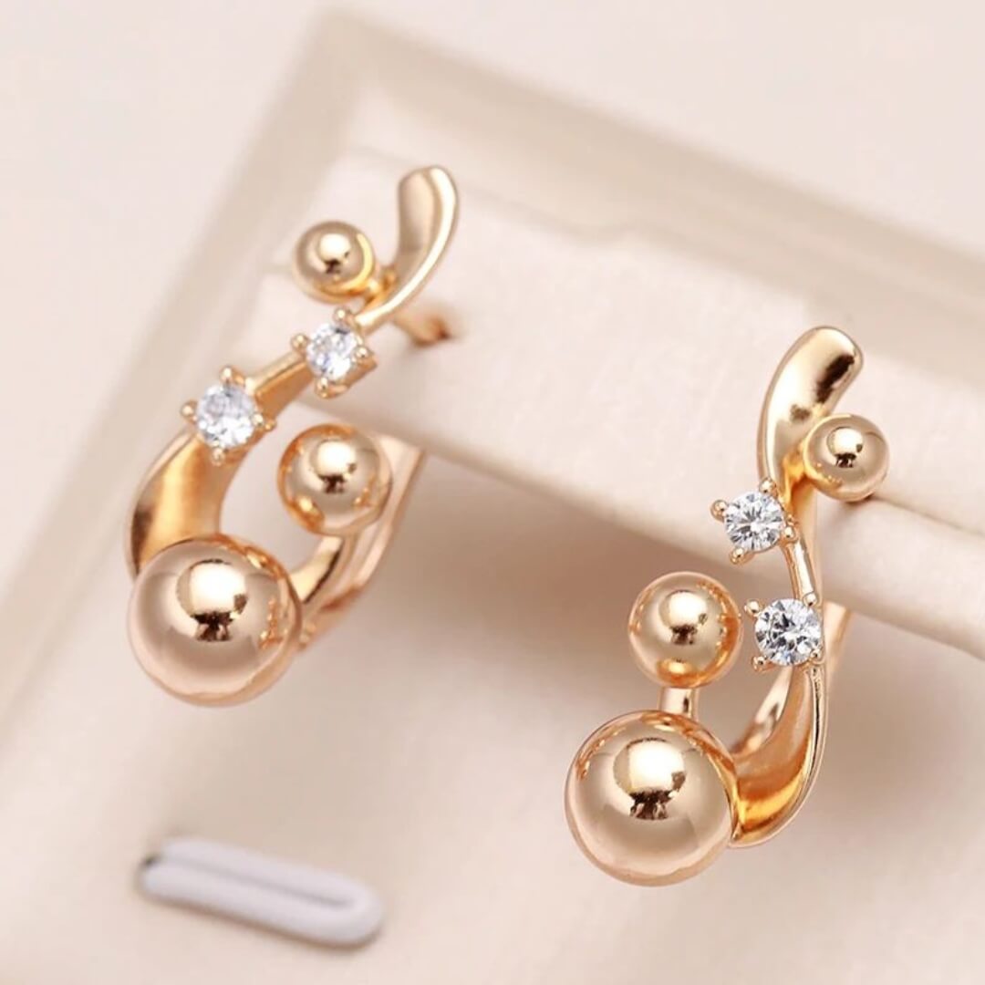 Gold Ball Crystal Hoop Earrings - Diane Jewelry