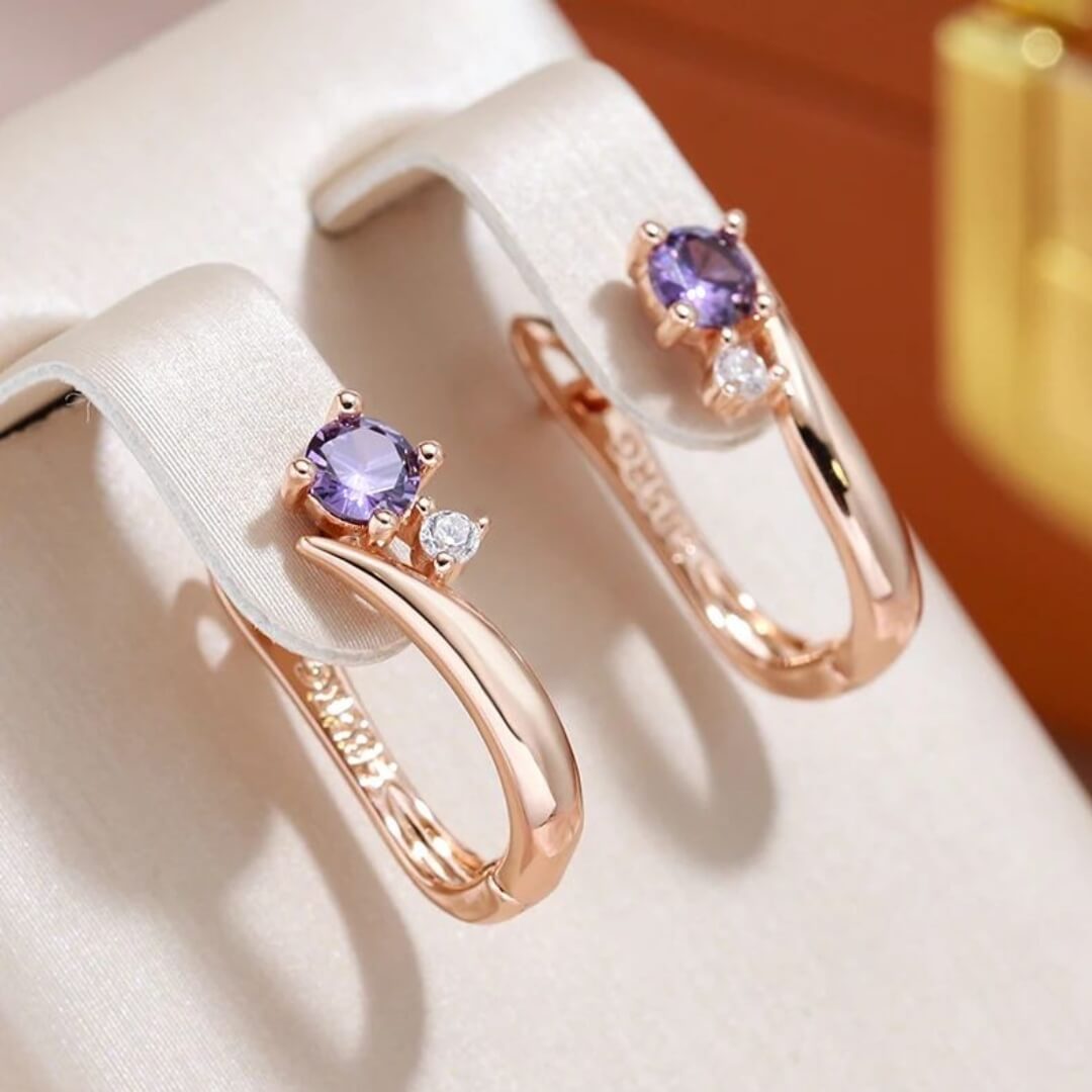 Rose Gold Purple Crystal Earrings - Diane Jewelry