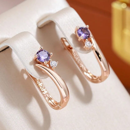 Rose Gold Purple Crystal Earrings - Diane Jewelry