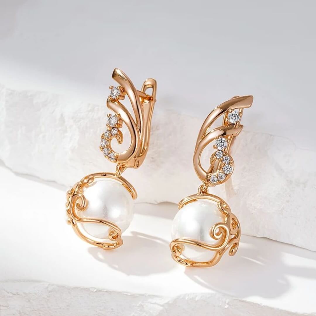 Gold Pearl Vintage Drop Earrings - Diane Jewelry
