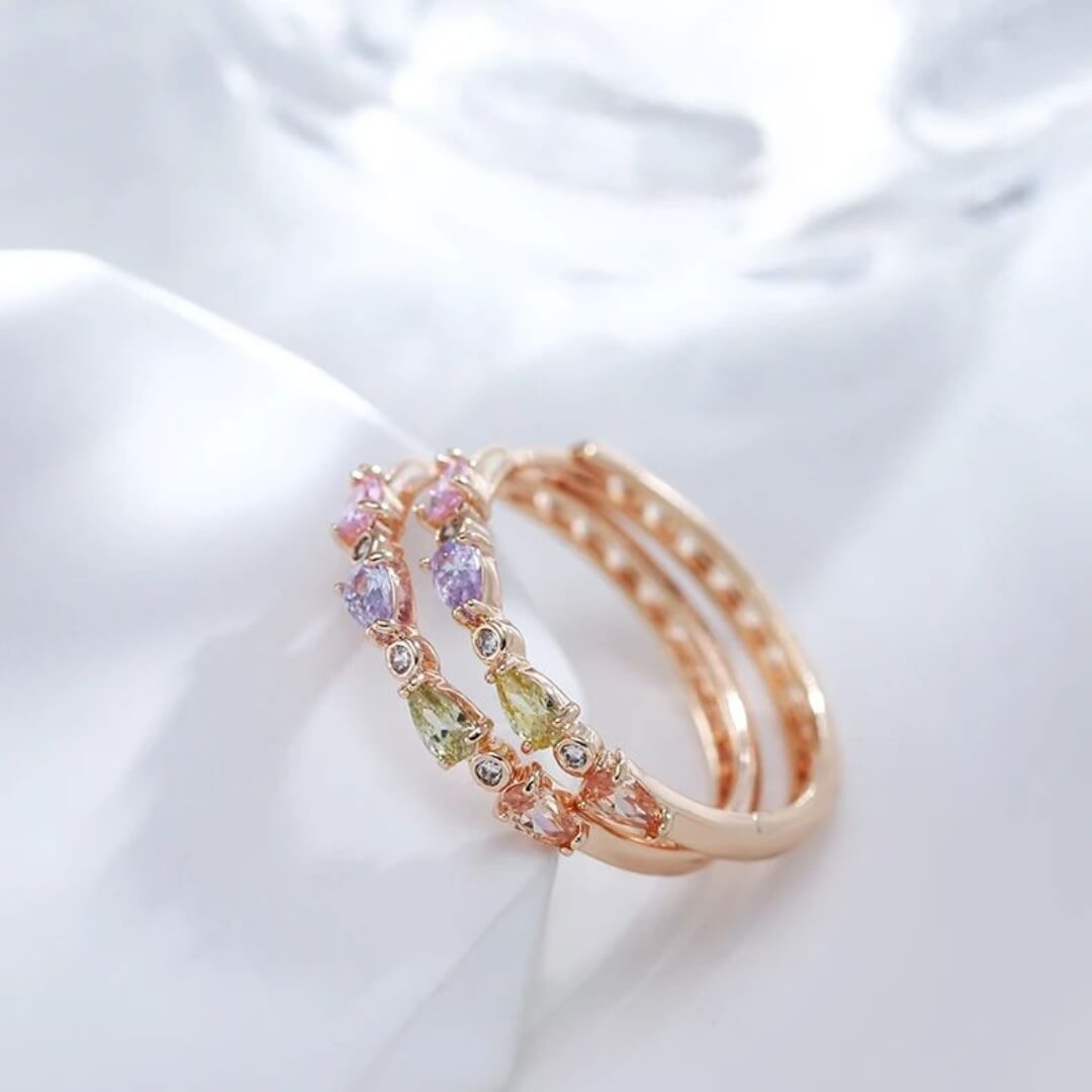 Colorful Gemstone Rose Gold Hoops - Diane Jewelry