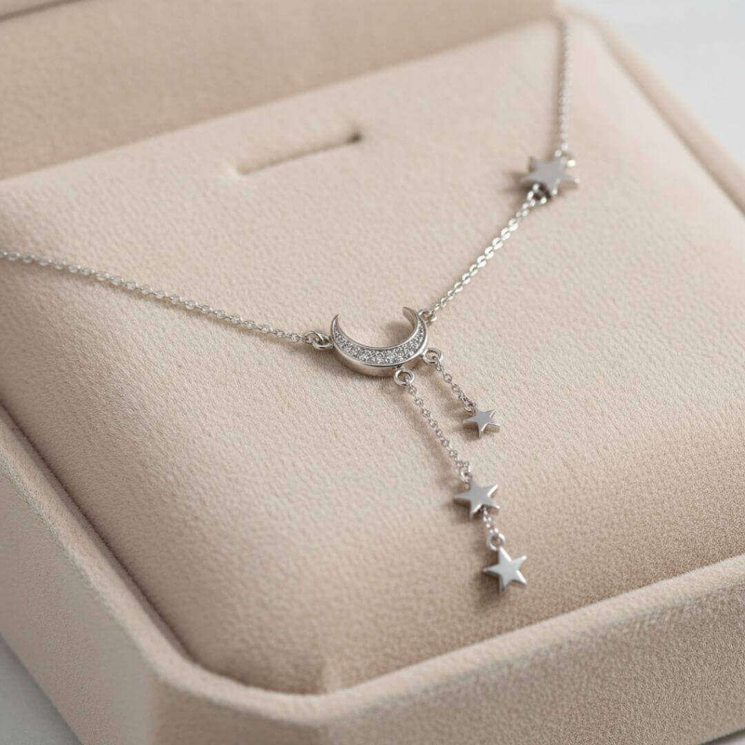 Moon Star Celestial Silver Necklace Emma & Noah Jewelry