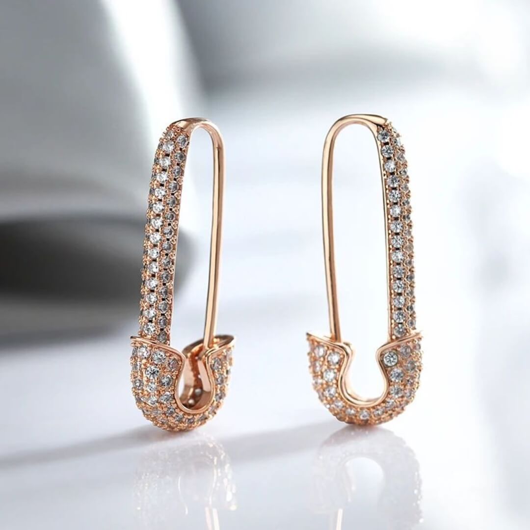 Crystal Safety Pin Earrings - Diane Jewelry