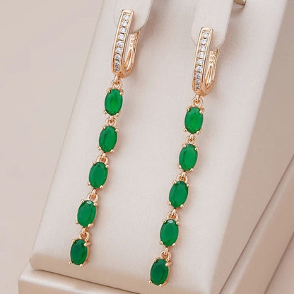 Elegant Long Green Drop Earrings - Diane Jewelry