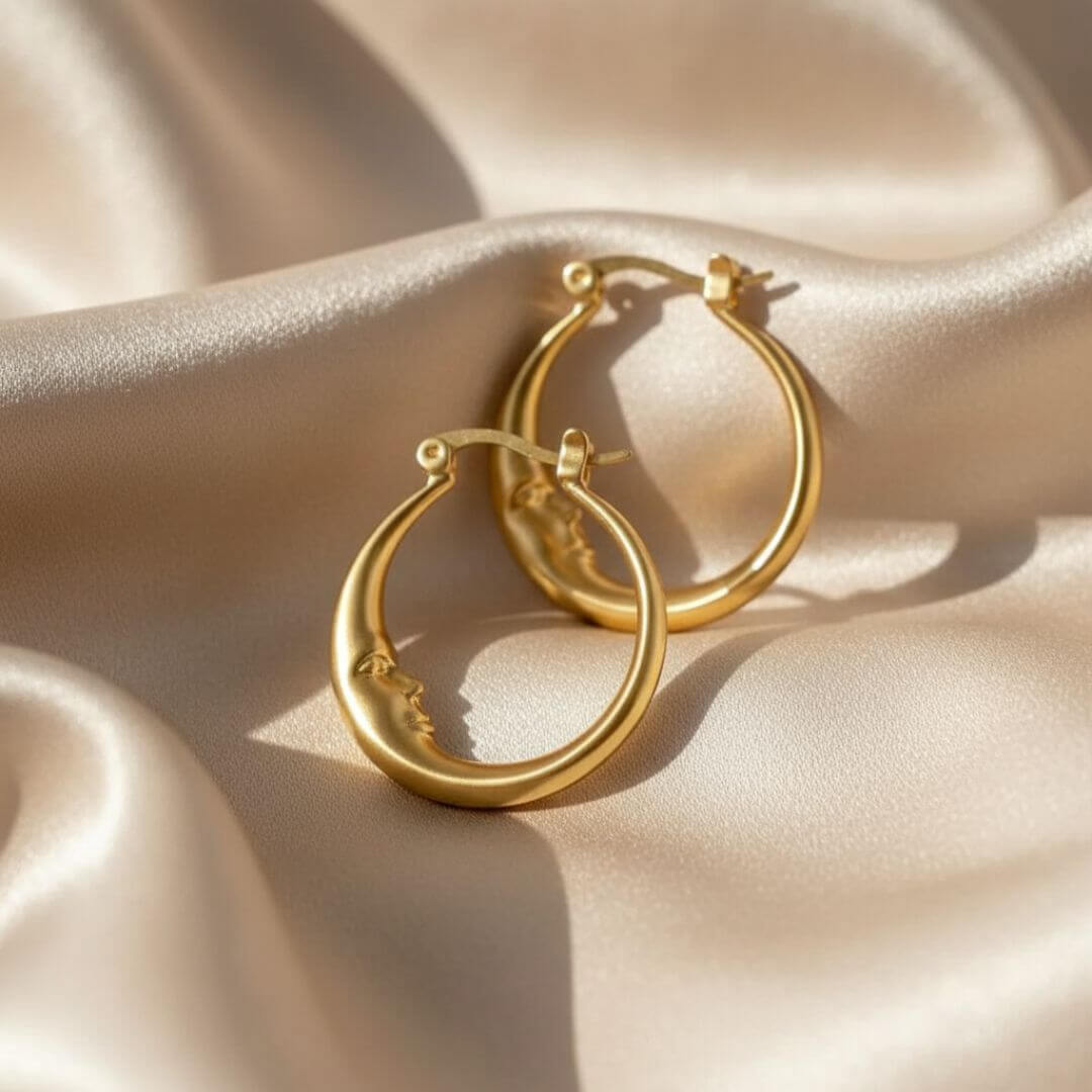 Moon Face Gold Hoop Earrings Emma & Noah Jewelry