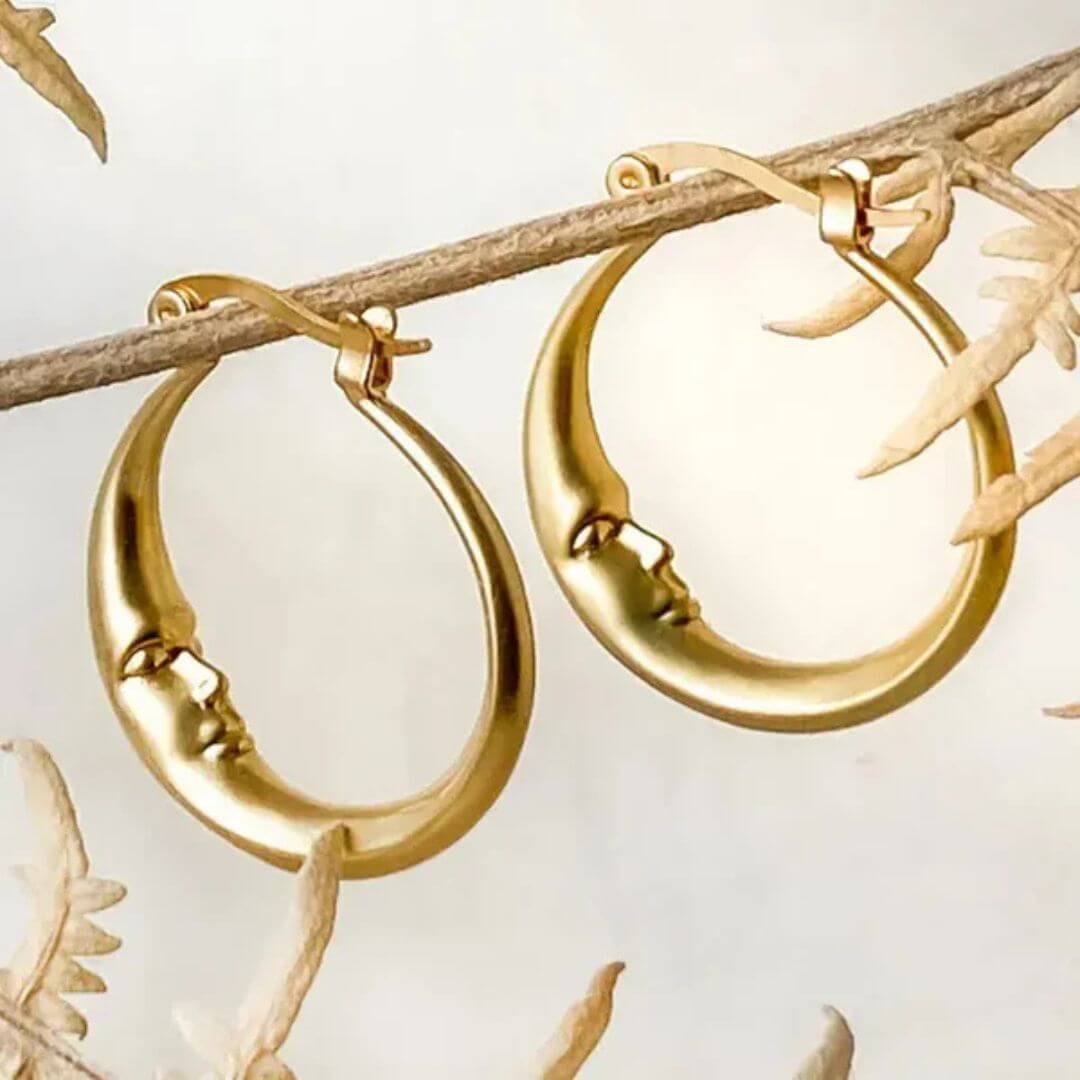Moon Face Gold Hoop Earrings - Diane Jewelry