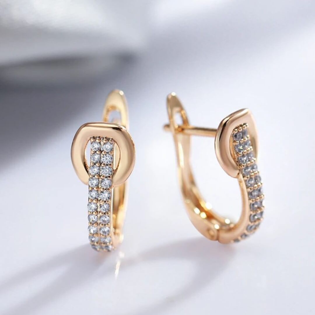 Gold Hoop Earrings with Crystals - Diane Jewelry