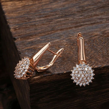 Gold Cluster Crystal Drop Earrings - Diane Jewelry