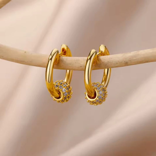 Gold Hoop Earrings with Charm - Diane Jewelry