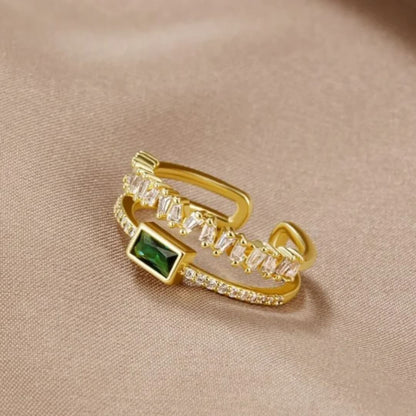 Gold Open Ring with Green Gem - Diane Jewelry