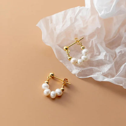 Gold Pearl Hoop Earrings Women - Diane Jewelry