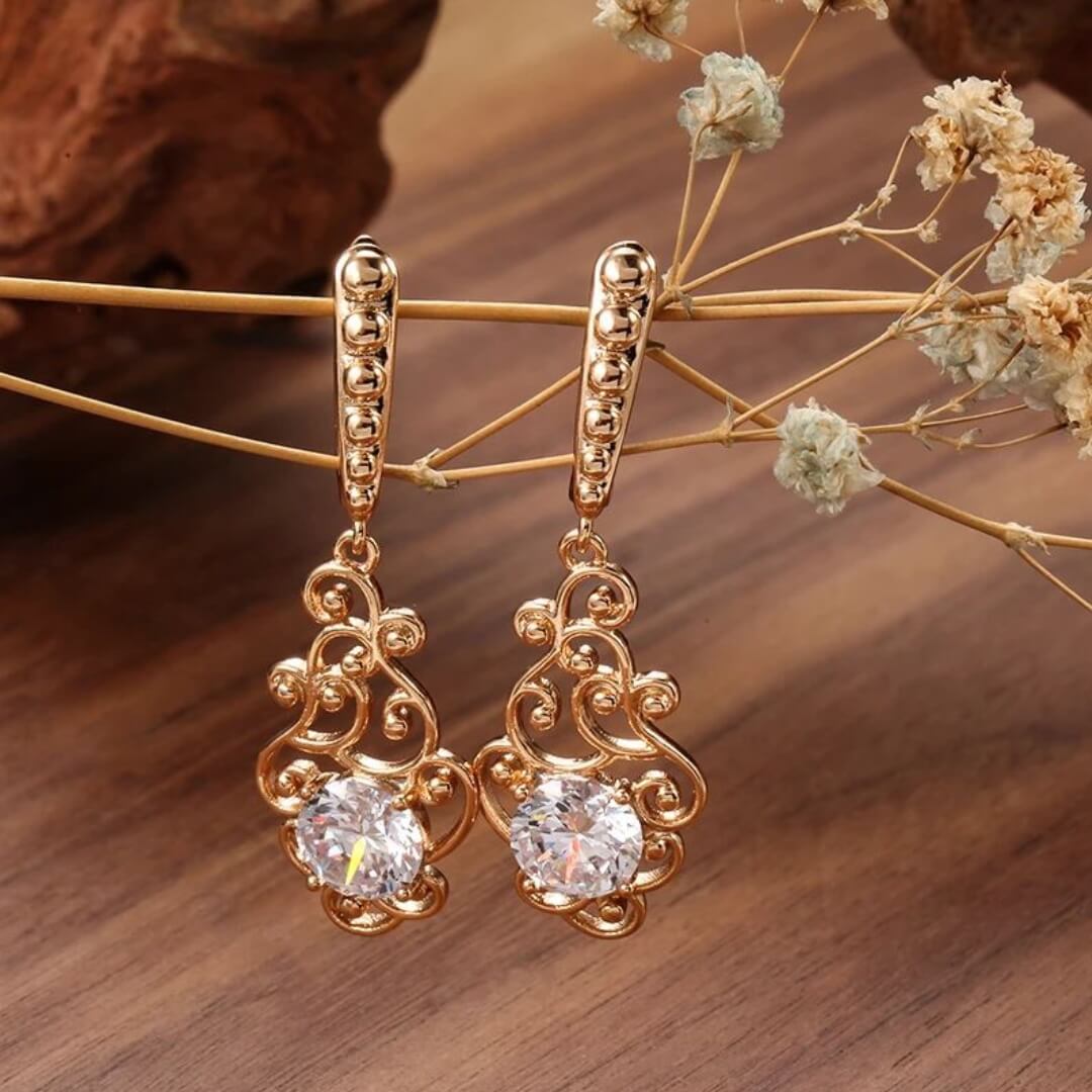 Vintage Drop Earrings with Crystals - Diane Jewelry