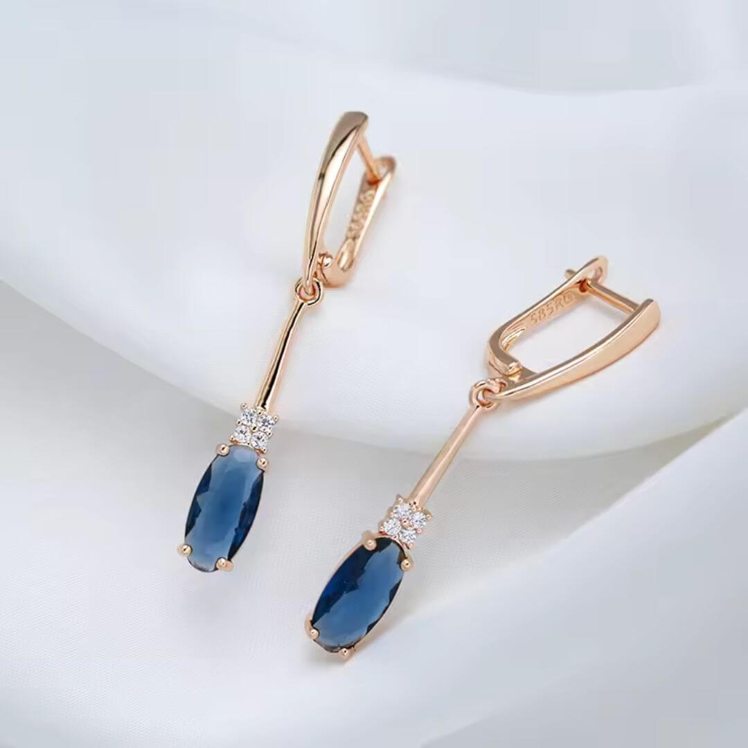 Blue Crystal Rose Gold Earrings - Diane Jewelry