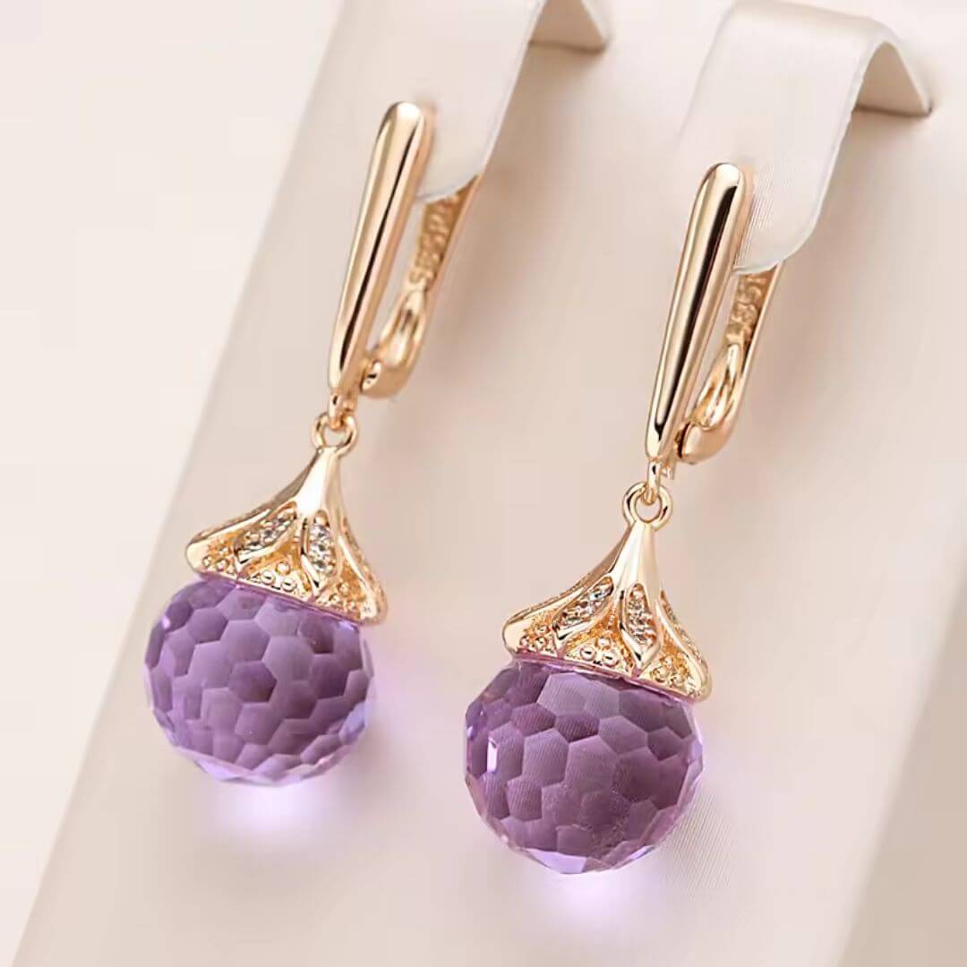 Purple Crystal Rose Gold Earrings - Diane Jewelry