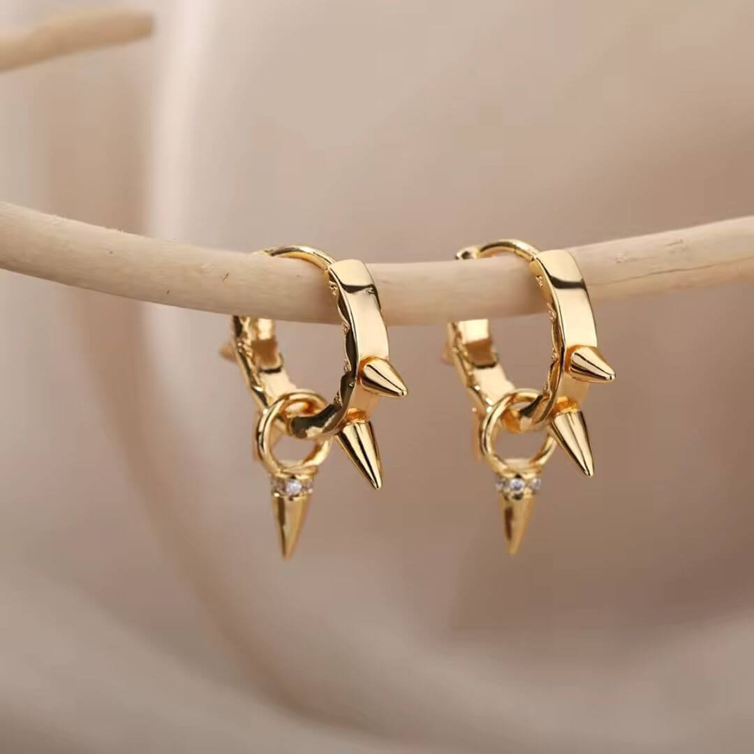 Gold Spike Punk Hoop Earrings - Diane Jewelry
