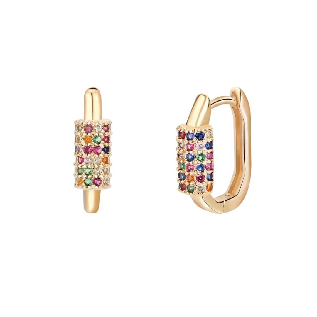 Gold Rainbow Crystal Huggie Earrings - Diane Jewelry