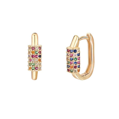 Gold Rainbow Crystal Huggie Earrings - Diane Jewelry