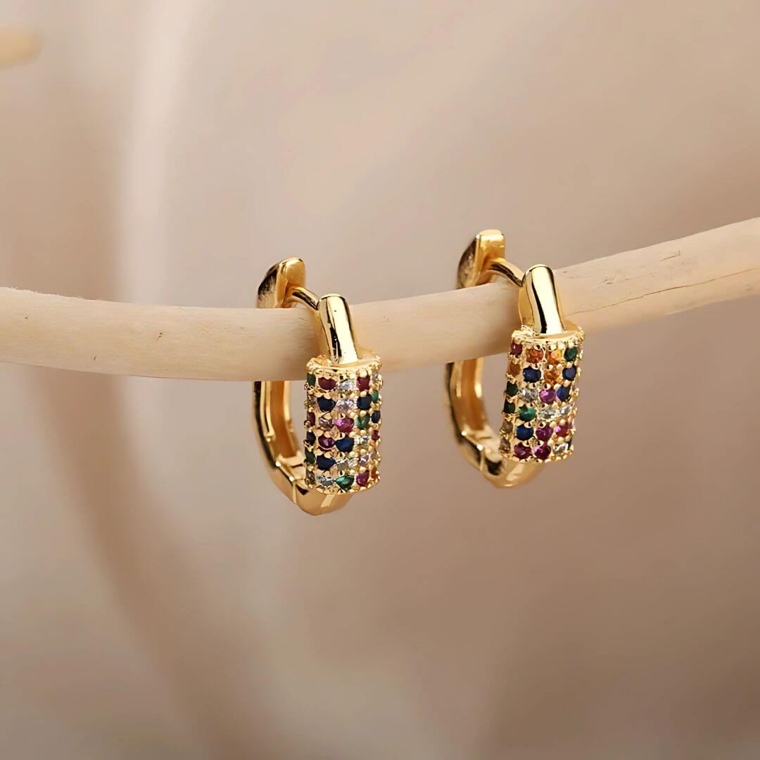 Gold Rainbow Crystal Huggie Earrings - Diane Jewelry