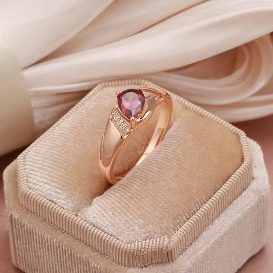 Red Crystal Rose Gold Ring - Diane Jewelry