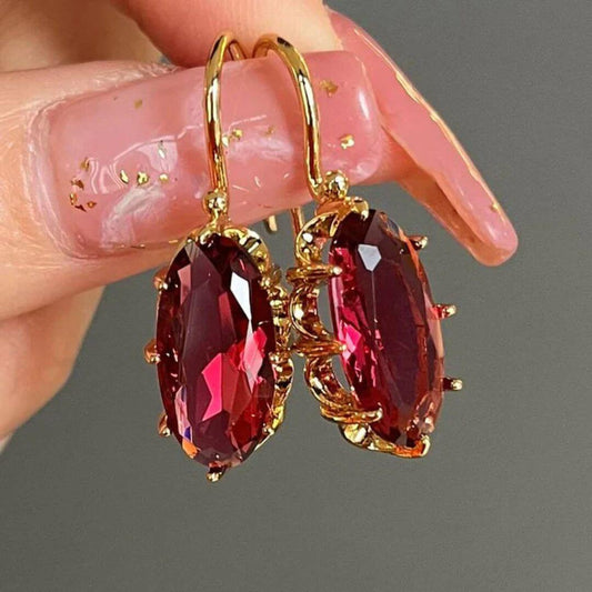 Red Crystal Gold Drop Earrings - Diane Jewelry