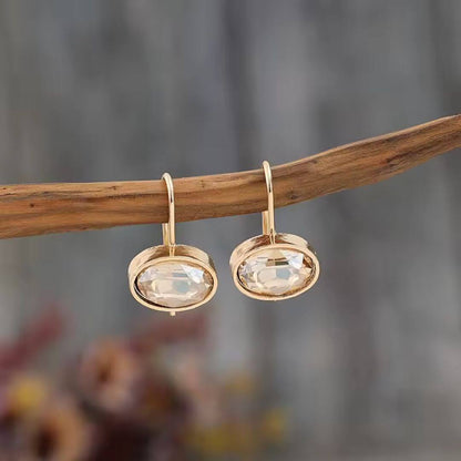 Gold Oval Crystal Drop Earrings - Diane Jewelry