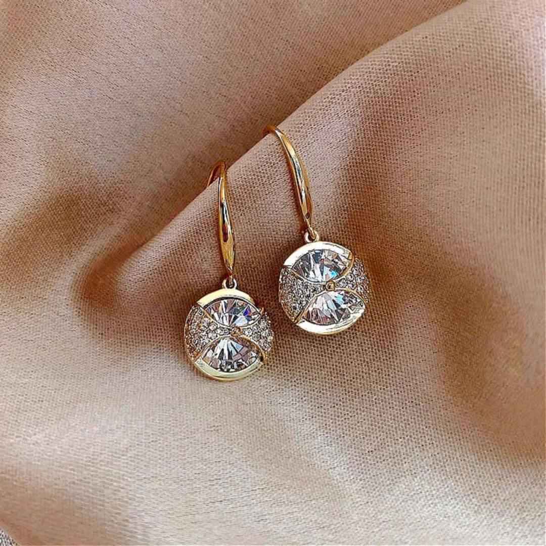 Gold Round Crystal Drop Earrings - Diane Jewelry