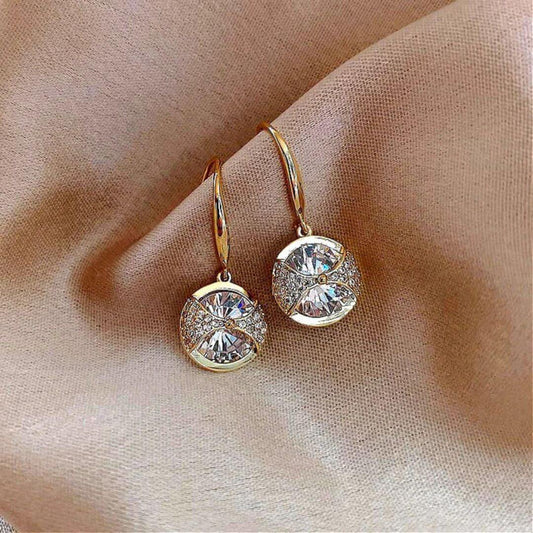 Gold Round Crystal Drop Earrings - Diane Jewelry