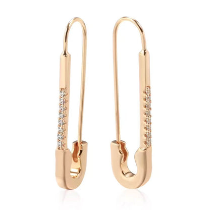 Gold Pave Safety Pin Earrings - Diane Jewelry