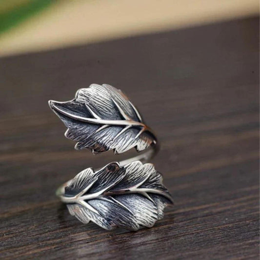 Silver Adjustable Leaf Wrap Ring - Diane Jewelry