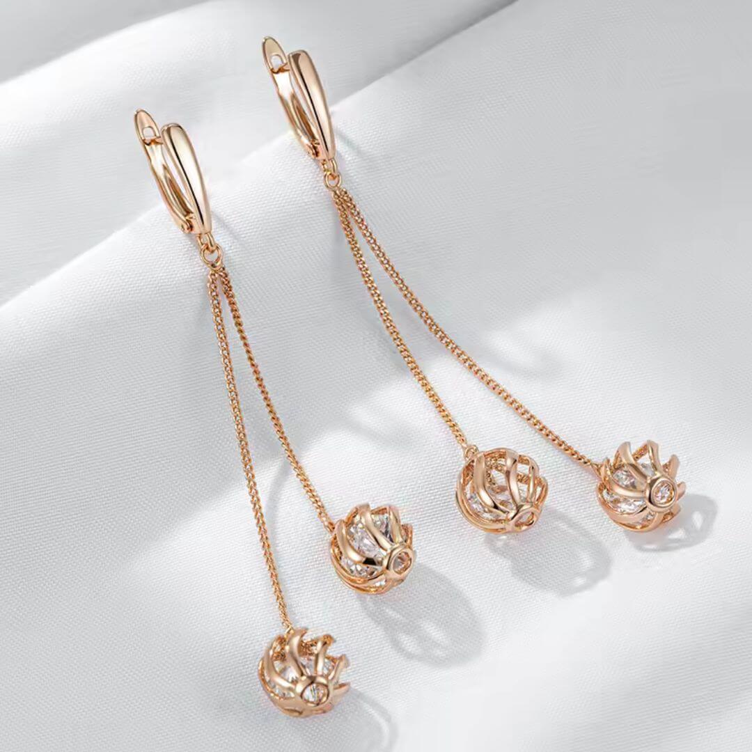 Gold Cage Crystal Drop Earrings - Diane Jewelry