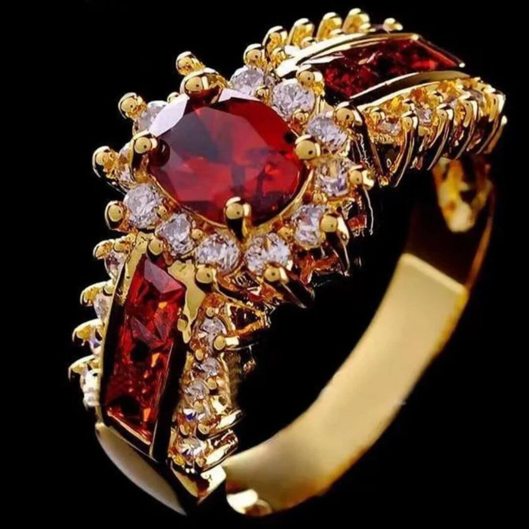 Gold Ruby Crystal Statement Ring - Diane Jewelry