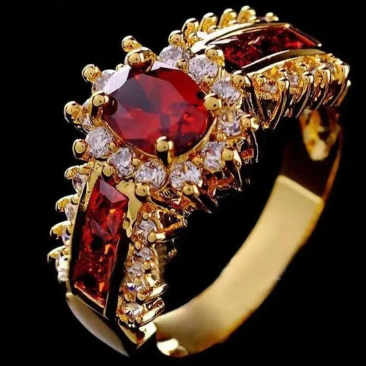 Gold Ruby Crystal Statement Ring - Diane Jewelry
