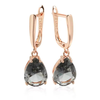 Teardrop Gray Rose Gold Earrings - Diane Jewelry