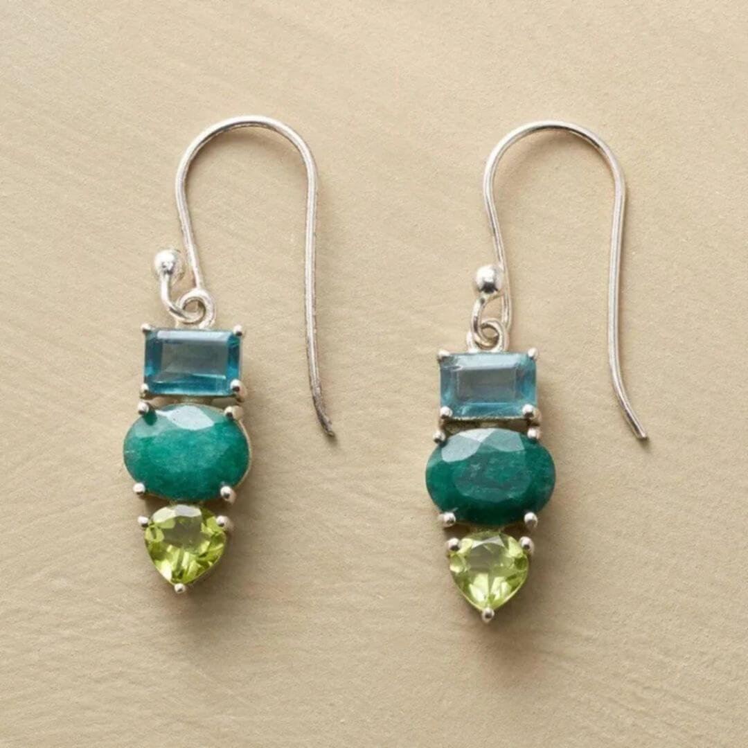 Multicolor Gemstone Silver Drop Earrings - Diane Jewelry