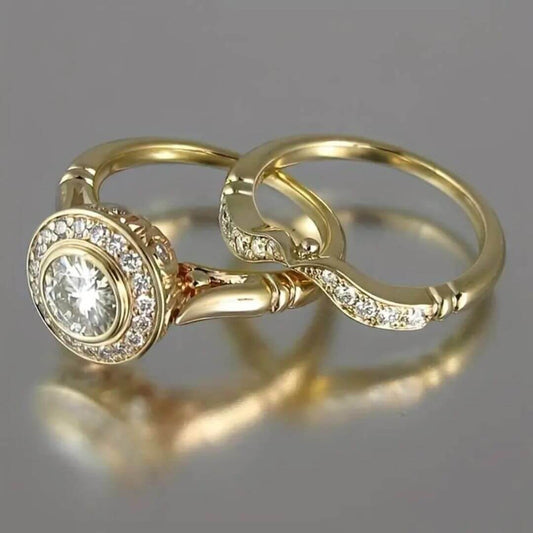 Gold Halo Bridal Ring Set - Diane Jewelry