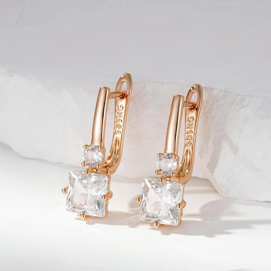 Gold Square Crystal Drop Earrings - Diane Jewelry