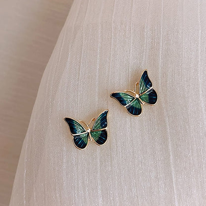 Blue Green Butterfly Stud Earrings - Diane Jewelry