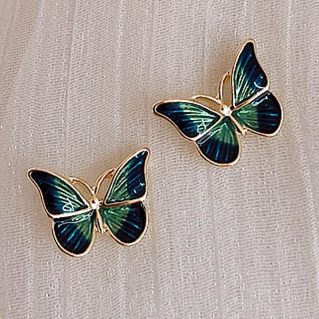 Blue Green Butterfly Stud Earrings - Diane Jewelry