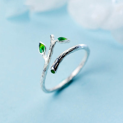 Silver Branch Leaf Adjustable Ring - Diane Jewelry