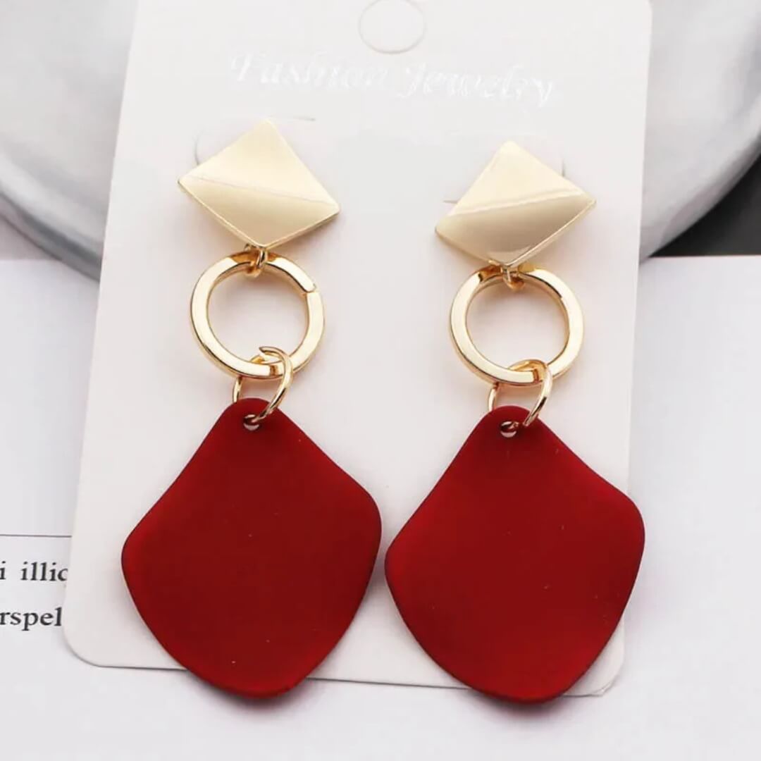 Geometric Red Dangle Drop Earrings - Diane Jewelry