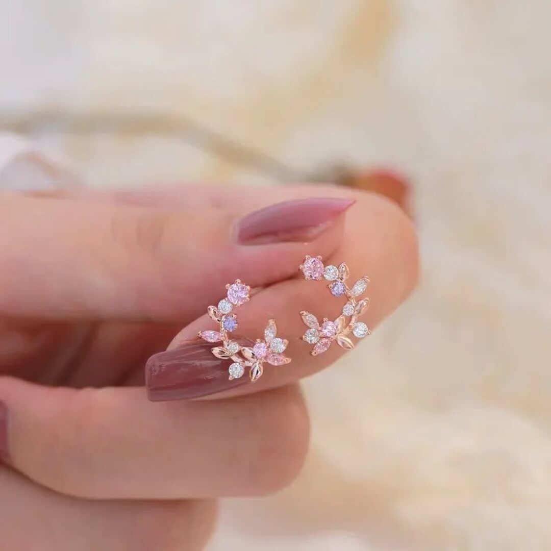 Pink Crystal Flower Stud Earrings - Diane Jewelry