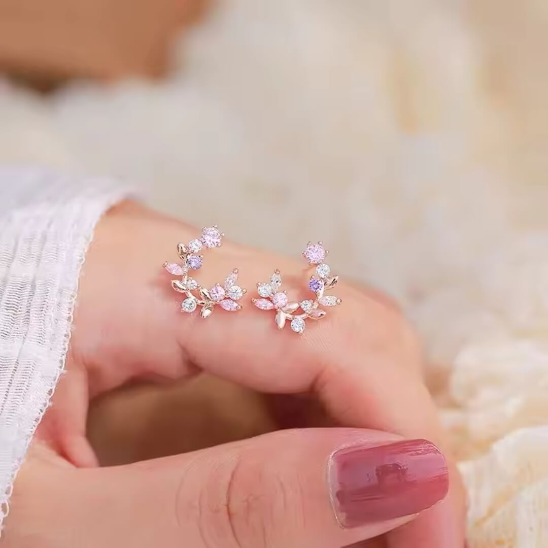 Pink Crystal Flower Stud Earrings - Diane Jewelry