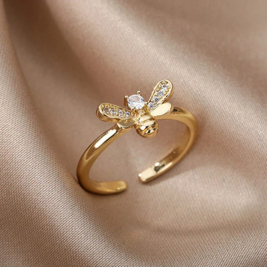 Gold Bee Crystal Stackable Ring - Diane Jewelry