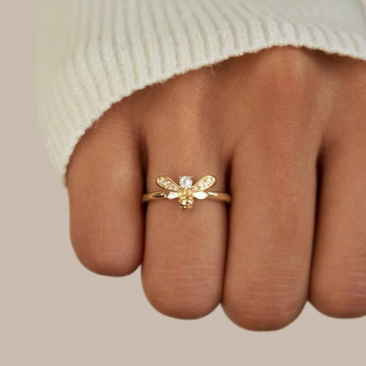 Gold Bee Crystal Stackable Ring - Diane Jewelry