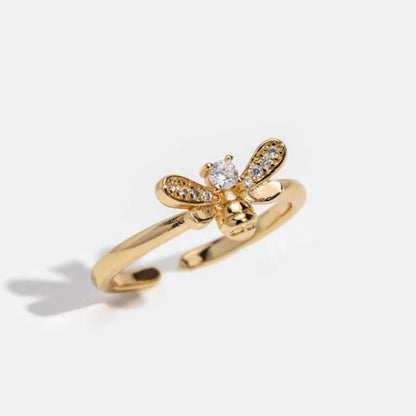 Gold Bee Crystal Stackable Ring - Diane Jewelry