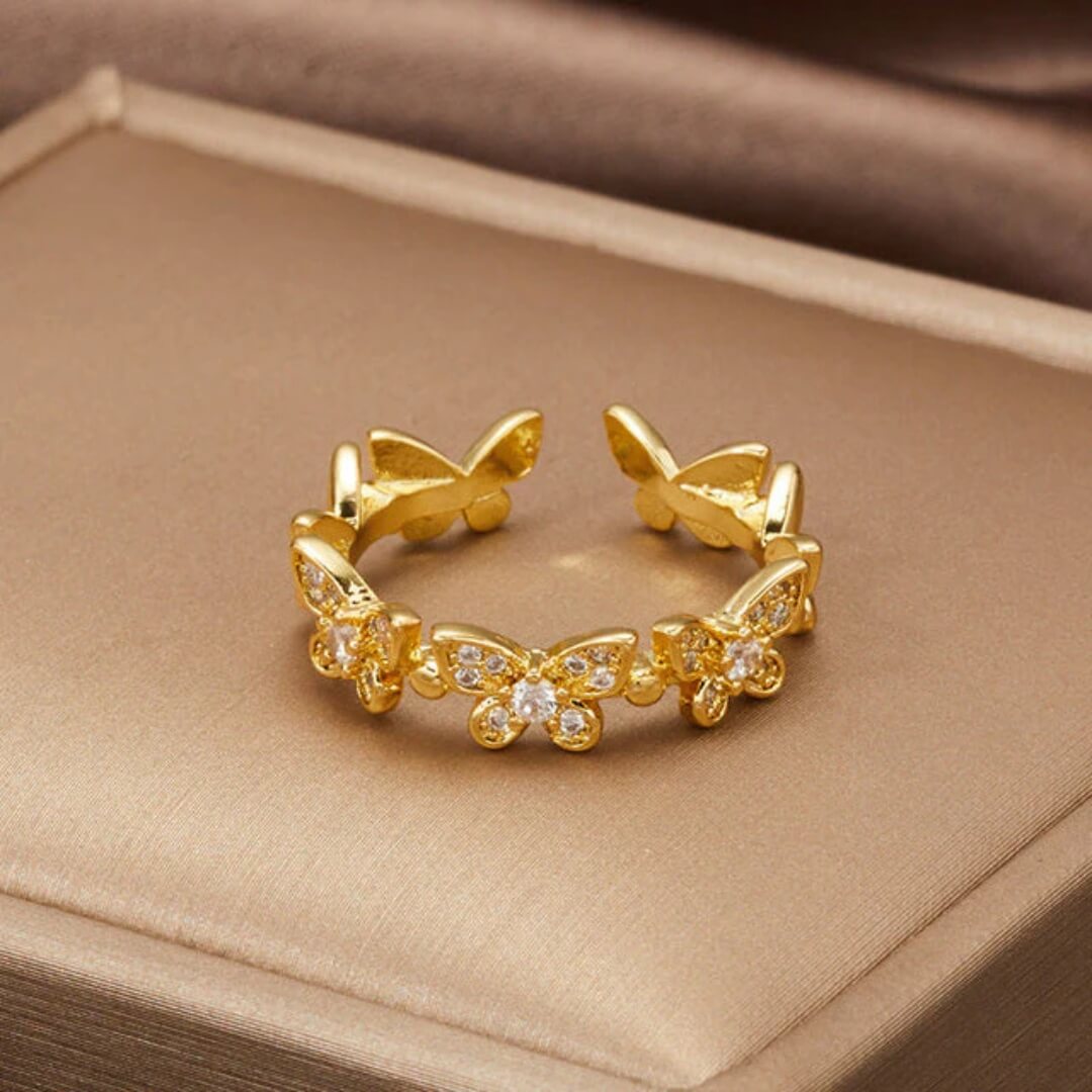 Gold Butterfly Adjustable Stackable Ring - Diane Jewelry