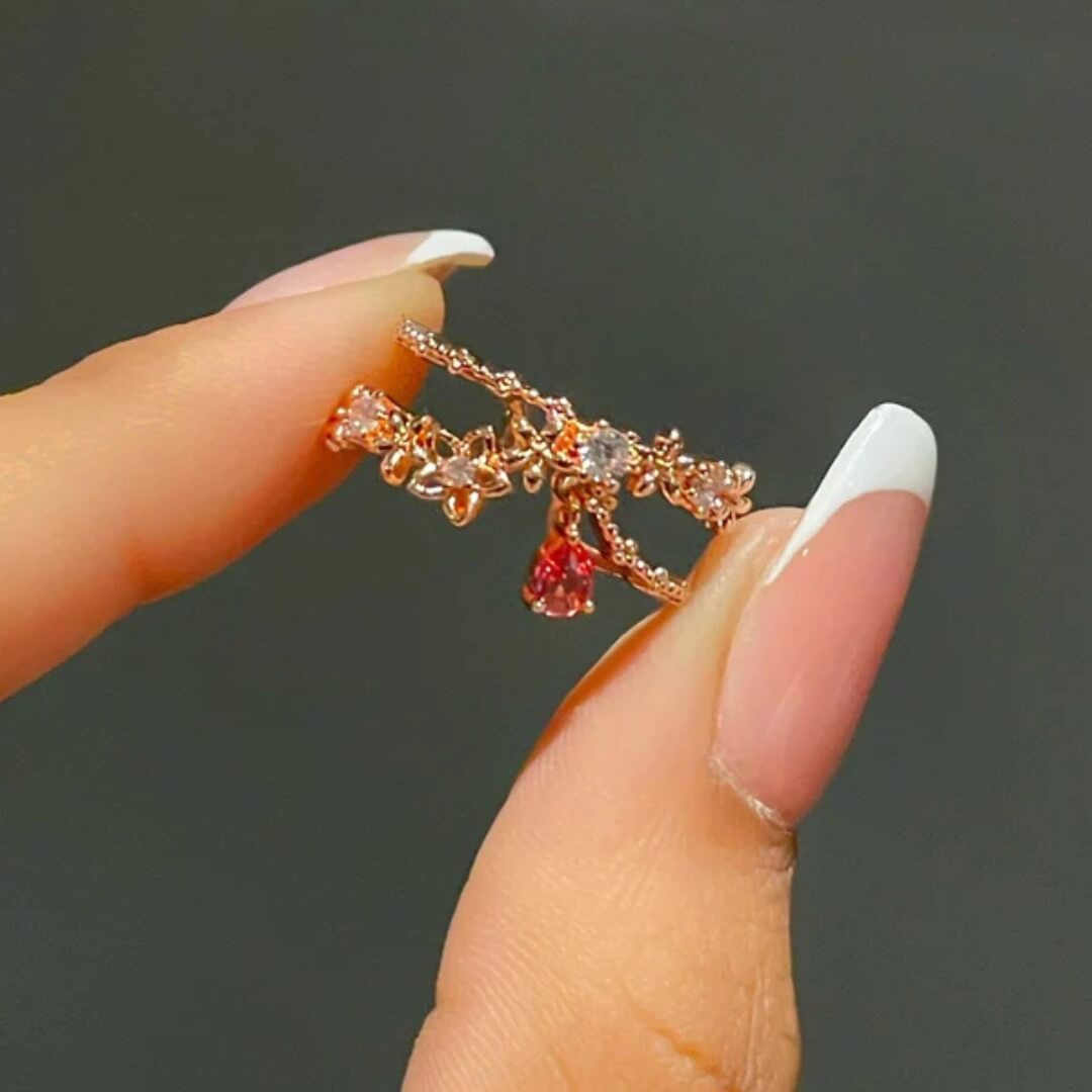 Rose Gold Flower Adjustable Ring - Diane Jewelry